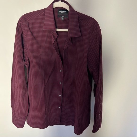 Men's Bonobos Slim Fit Plaid Red and Blue Patterned Button Down Large - Picture 1 of 5